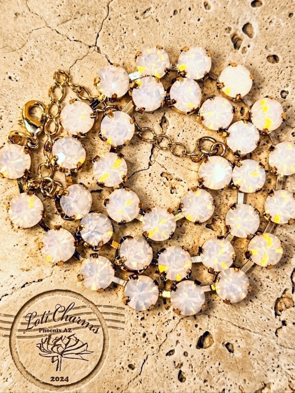 Pink Opal Rose Water Crystal Necklace & Earrings in Gold Plated Or Brass